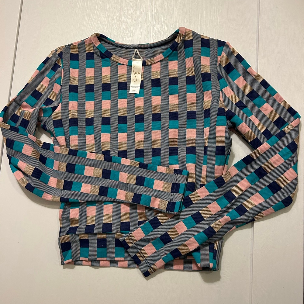 Seea Blue and Pink Checkered rash guard (Bought from Free People)